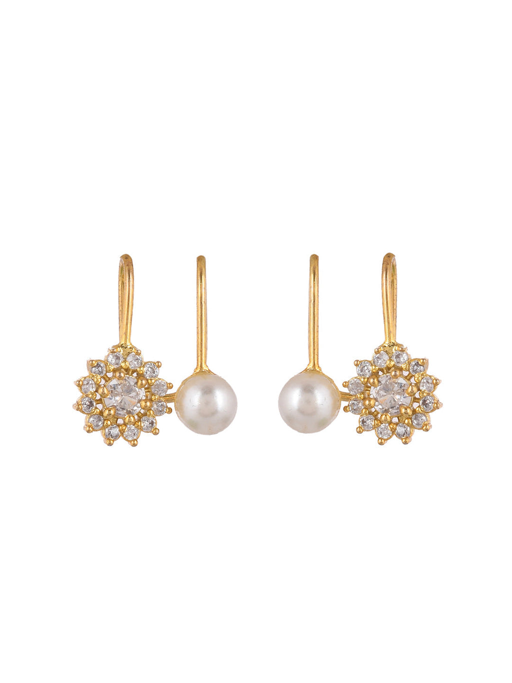 American diamond Gold plated pearl ad hoop earring