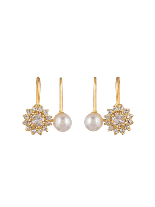 American diamond Gold plated pearl ad hoop earring