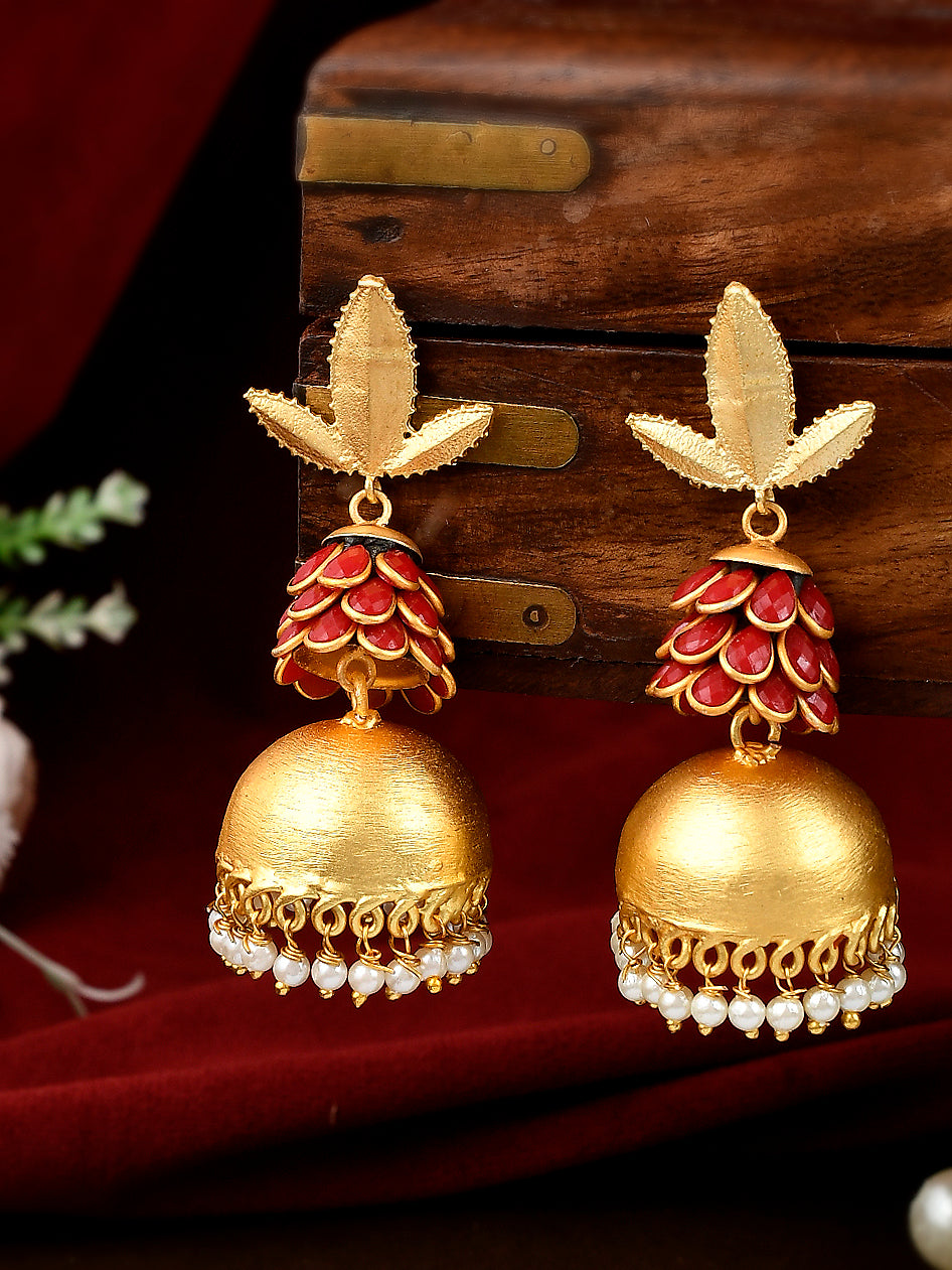 Gold Plated orange Pacchi Jhumka Earrings