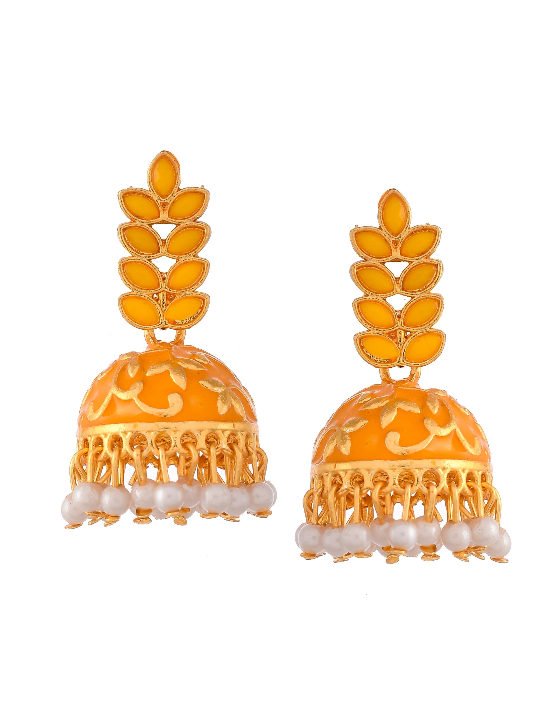 Orange Floral Meenakari Jhumkas For Women